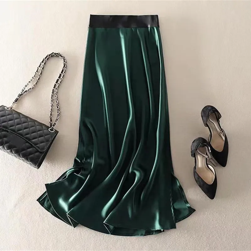 Fashion Silk Satin Skirts For Women Elegant Solid Vintage High Waisted Skirt Female Streetwear Office Ladies Black Skirts Q4803
Fashion Silk Satin Skirts For Women Elegant Solid Vintage High Waisted Skirt Female Streetwear Office Ladies Black Skirts Q4803