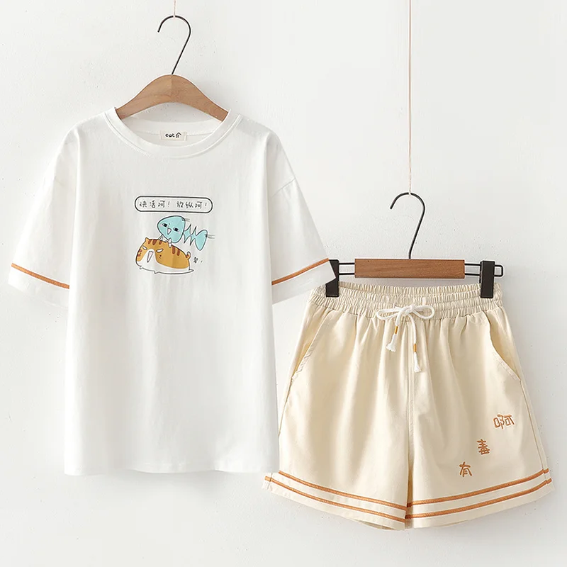 Summer Two Piece Set Women 2021 Cartoon Print White T Shirts And Letter Embroidery Pockets Elastic Waist Shorts Harakuju Sets
Summer Two Piece Set Women 2021 Cartoon Print White T Shirts And Letter Embroidery Pockets Elastic Waist Shorts Harakuju Sets