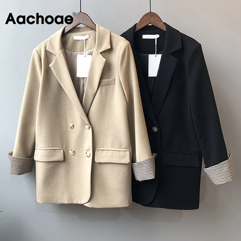 Женский двубортный Блейзер Aachoae, офисный блейзер с клетчатыми рукавами и карманами, Корейская куртка с отложным воротником, осень 2020
Женский двубортный Блейзер Aachoae, офисный блейзер с клетчатыми рукавами и карманами, Корейская куртка с отложным воротником, осень 2020