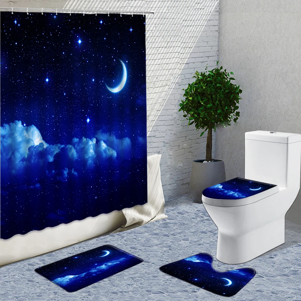Moon Shower Curtain Set Bathroom Curtains Fabric Non-slip Flannel Carpet Set Ocean Scenery At Night Bath Decor Things For Home
Moon Shower Curtain Set Bathroom Curtains Fabric Non-slip Flannel Carpet Set Ocean Scenery At Night Bath Decor Things For Home