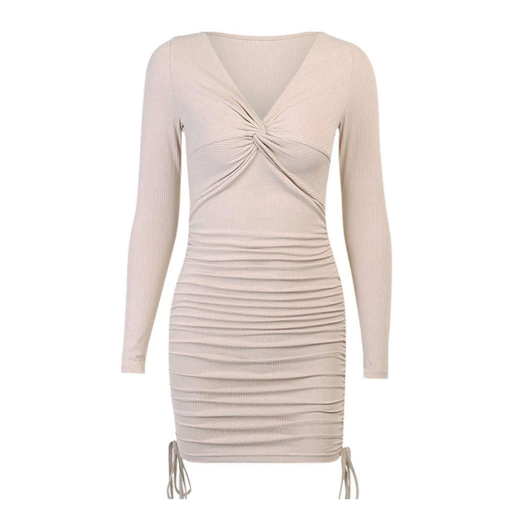 Women Autumn Sexy V Neck Long Sleeve Knot Ruched Drawstring Slim Bodycon Dress
Women Autumn Sexy V Neck Long Sleeve Knot Ruched Drawstring Slim Bodycon Dress