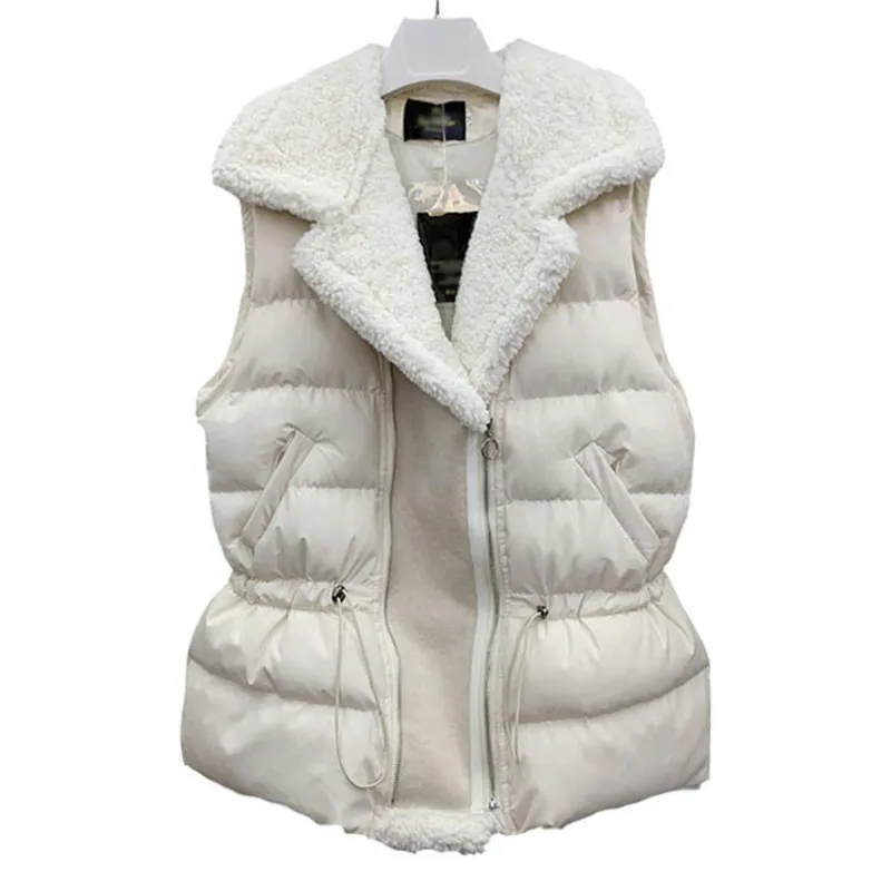 Autumn Winter Warm Lamb Fur Down Cotton Vest Women Casual Waistcoat Colete Feminino Sleeveless Cardigan Vest Ladies Coats Q2008 
Autumn Winter Warm Lamb Fur Down Cotton Vest Women Casual Waistcoat Colete Feminino Sleeveless Cardigan Vest Ladies Coats Q2008