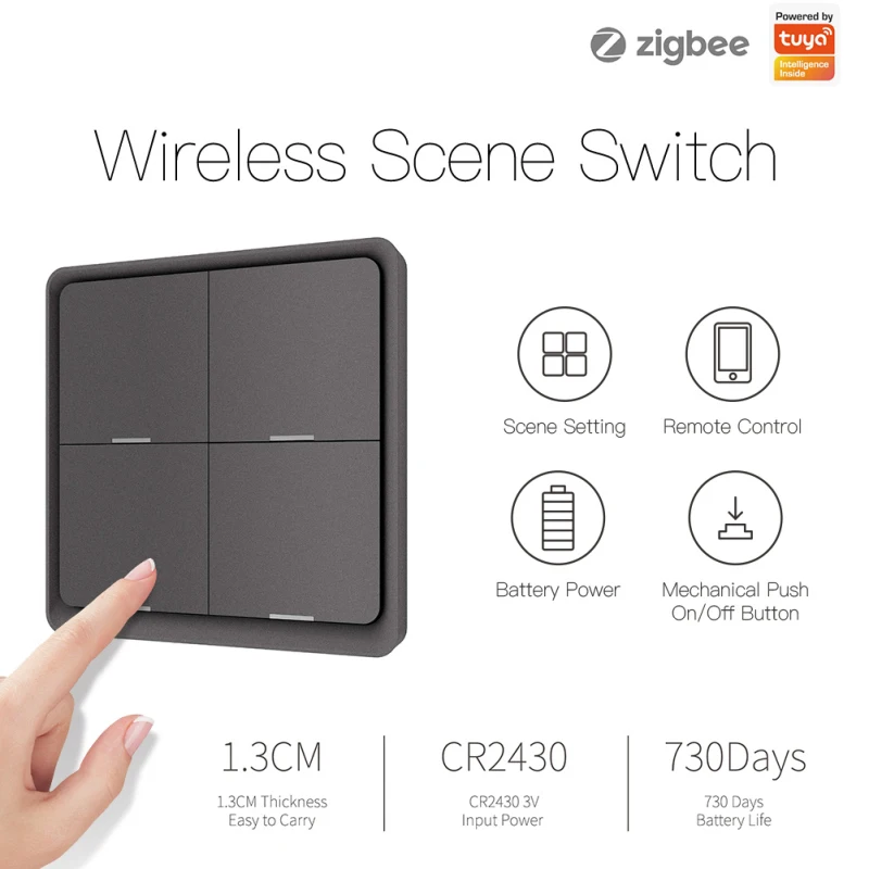 Tuya ZigBee Smart Wireless Switch Wall Light Scene Switch Sticker 4-Gang Push Button Controller Works With Smart Life APP
Tuya ZigBee Smart Wireless Switch Wall Light Scene Switch Sticker 4-Gang Push Button Controller Works With Smart Life APP