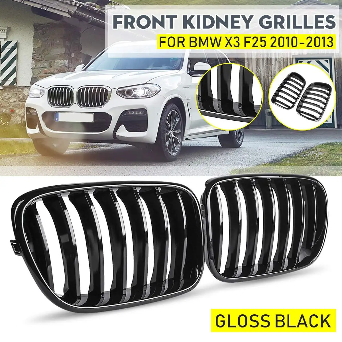 1 Pair Front Kidney Grilles Gloss Black For BMW X3 F25 2010-2013 Replacement Racing Front Bumper Grilles Car Styling
1 Pair Front Kidney Grilles Gloss Black For BMW X3 F25 2010-2013 Replacement Racing Front Bumper Grilles Car Styling