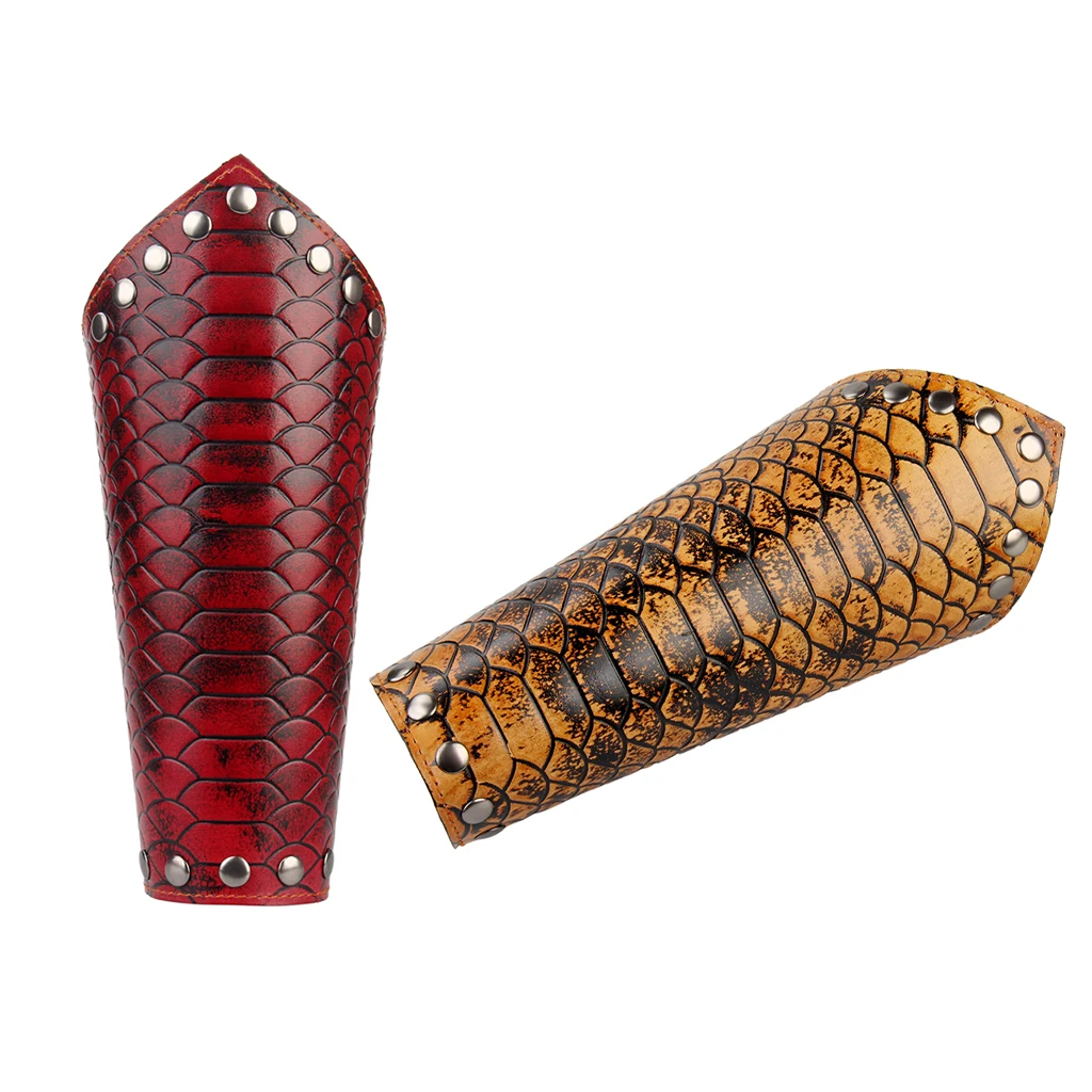 Embossed Leather Gauntlet for Men Wristband Wide Bracer Arm - Red | Украшения и аксессуары