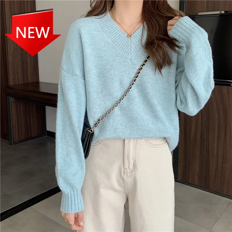 Autumn Basic Vintage Long Sleeve Pullover Korean Lazy Oaf Fashion Female Clothing Winter V-neck Knitted Women's Sweater
Autumn Basic Vintage Long Sleeve Pullover Korean Lazy Oaf Fashion Female Clothing Winter V-neck Knitted Women's Sweater
