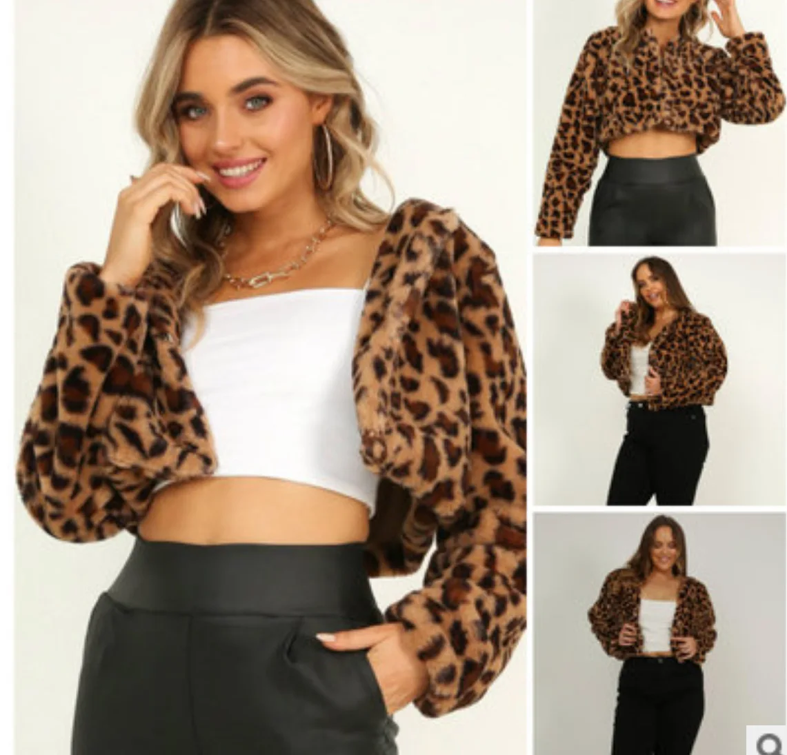 Women Plush Jacket Autumn and Winter Stand-up Collar Sexy Hipster Leopard Print Long-sleeved Short Dark-button Cardigan Top
Women Plush Jacket Autumn and Winter Stand-up Collar Sexy Hipster Leopard Print Long-sleeved Short Dark-button Cardigan Top
