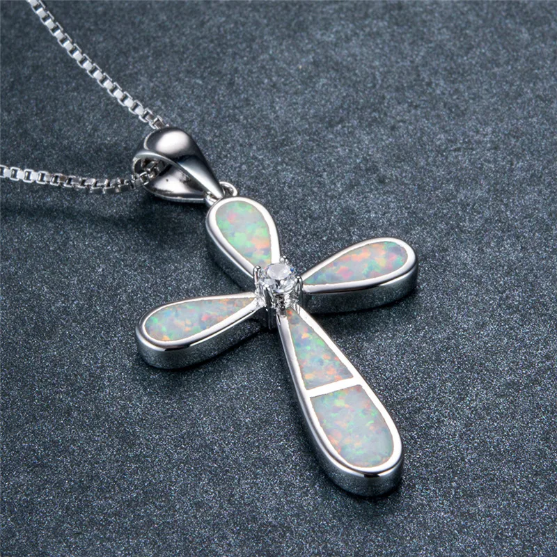 Boho Female Cross Crystal Pendant Necklaces Punk White Blue Opal Chain Necklace Vintage Silver Color Wedding Necklaces For Women
Boho Female Cross Crystal Pendant Necklaces Punk White Blue Opal Chain Necklace Vintage Silver Color Wedding Necklaces For Women