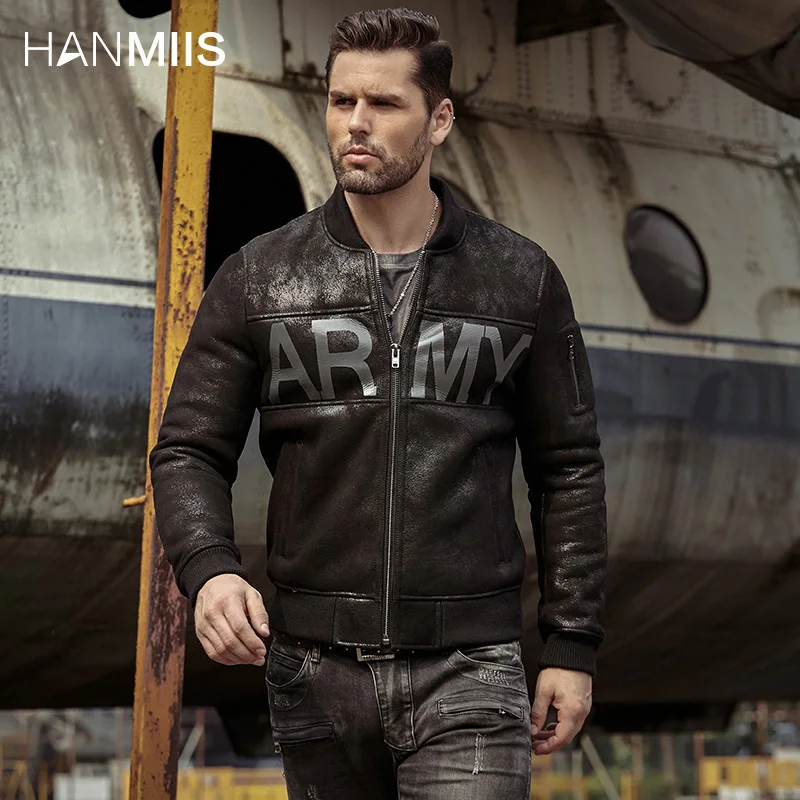

Куртка-бомбер HANMIIS b3, кожаная куртка из овчины, мужская кожаная куртка с мехом, куртка-бомбер, Мужская одежда, мотоциклетная куртка, зима m