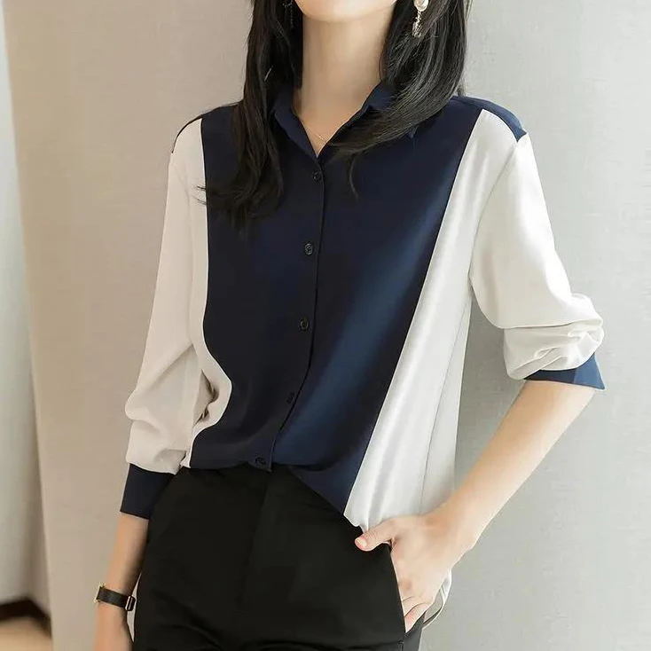 Shirt female design sense niche 2021 fall new fashion foreign chiffon drape color matching high-end shirt
Shirt female design sense niche 2021 fall new fashion foreign chiffon drape color matching high-end shirt