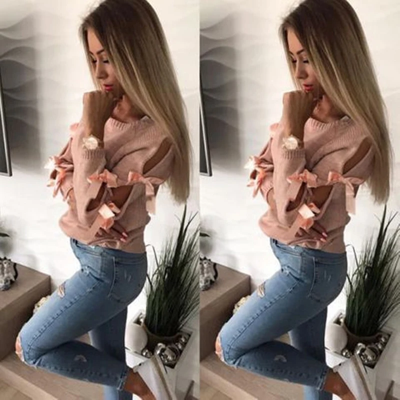 Sexy Hollow Out Long Sleeve Knitting Sweater Women Bow Loose O-Neck Tops Knitwear Jumper Pull Femme Winter Warm Pullover
Sexy Hollow Out Long Sleeve Knitting Sweater Women Bow Loose O-Neck Tops Knitwear Jumper Pull Femme Winter Warm Pullover