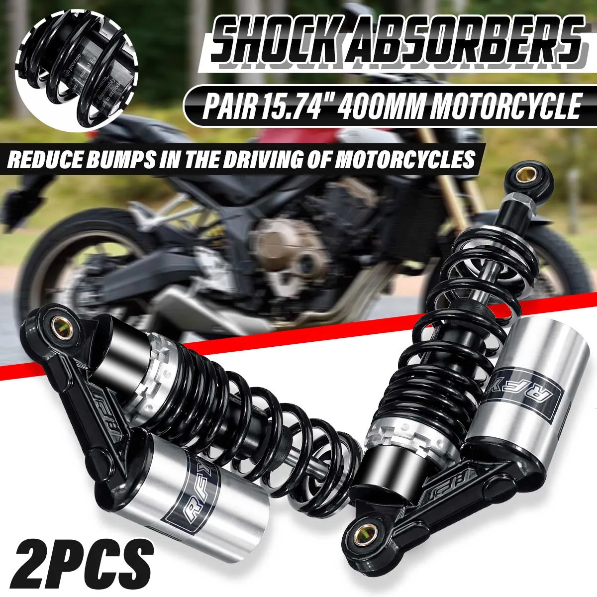 1Pair 400mm 15.75" Motorcycle Air Shock Absorber Rear Suspension Motor Scooter ATV Quad Dirt Bike Motor D30
1Pair 400mm 15.75" Motorcycle Air Shock Absorber Rear Suspension Motor Scooter ATV Quad Dirt Bike Motor D30