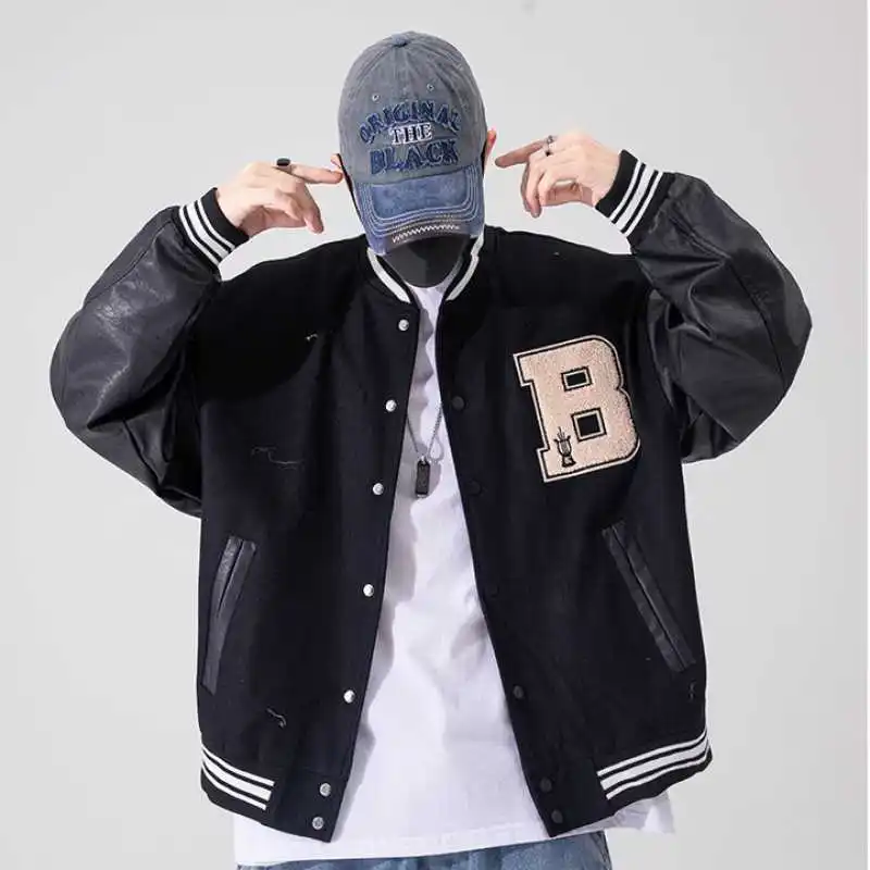 Embroidered Jackets European and American Stitching Baseball Jacket Fashion Flocking Wool Mens Street Hip hop Loose PU Leather
Embroidered Jackets European and American Stitching Baseball Jacket Fashion Flocking Wool Mens Street Hip hop Loose PU Leather
