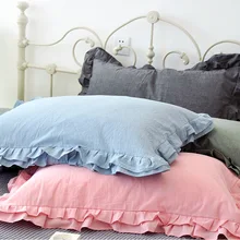 2Pcs 100% Cotton Ruffle Pillowcase Solid Colour Ruffle Pillow Cover European Pillow Case Protector Bedding Accessory 48cmX74cm