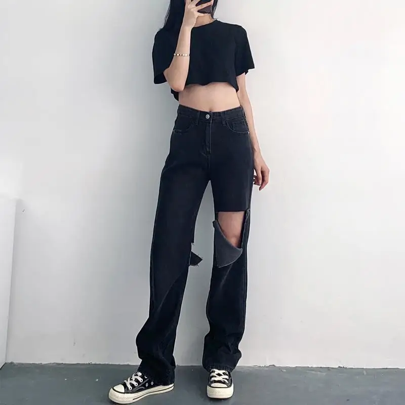 Spring and summer 2020 new thin black grey high waist hole loose straight jeans women's floor pants
Spring and summer 2020 new thin black grey high waist hole loose straight jeans women's floor pants
