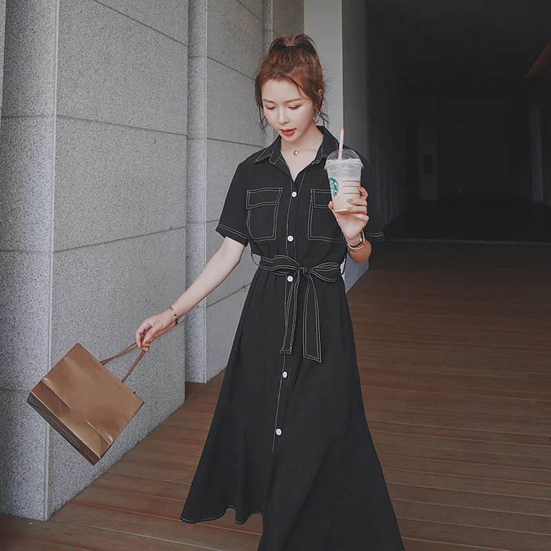 Temperament Fishtail Dress Women's Summer Short Sleeve Denim Dress With Belt Single-breasted Jeans Dresses Female E030 
Temperament Fishtail Dress Women's Summer Short Sleeve Denim Dress With Belt Single-breasted Jeans Dresses Female E030