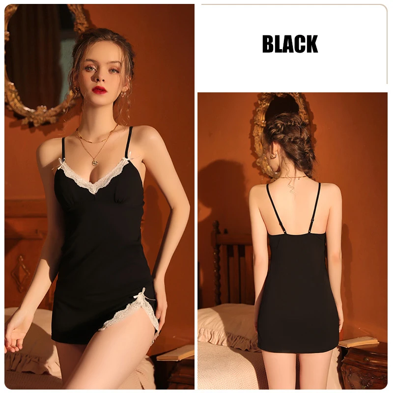 Sexy Lingerie Women's Sexy Deep V Sweet Lace Splicing Cotton Split Suspender Nightdress Suit With Chest Pad
Sexy Lingerie Women's Sexy Deep V Sweet Lace Splicing Cotton Split Suspender Nightdress Suit With Chest Pad