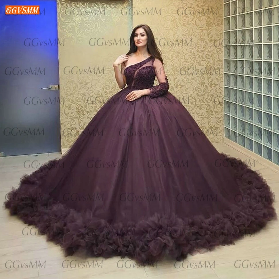 Grape Purple Evening Gowns One Shoulder 2020 Vestido De Festa Long Sleeves Lace Appliqus Beaded Tulle Ball Gown Women Dresses
Grape Purple Evening Gowns One Shoulder 2020 Vestido De Festa Long Sleeves Lace Appliqus Beaded Tulle Ball Gown Women Dresses