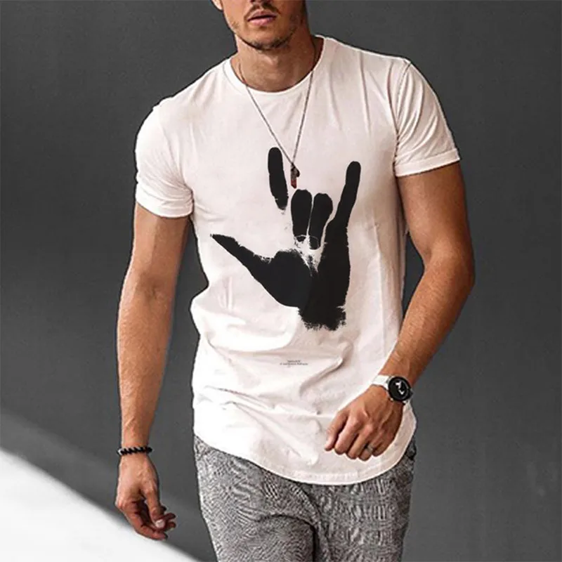 2021 Summer Men's Fashion Short Sleeve T-shirt Personality Gesture Print T-shirt Top
2021 Summer Men's Fashion Short Sleeve T-shirt Personality Gesture Print T-shirt Top