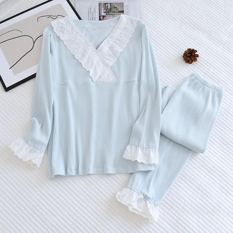 2021New Spring And Summer 100%Cotton Knitted Pajamas Two-piece Ladies V-neck Simple Home Service Set Sweet Long-sleeved Trousers
2021New Spring And Summer 100%Cotton Knitted Pajamas Two-piece Ladies V-neck Simple Home Service Set Sweet Long-sleeved Trousers
