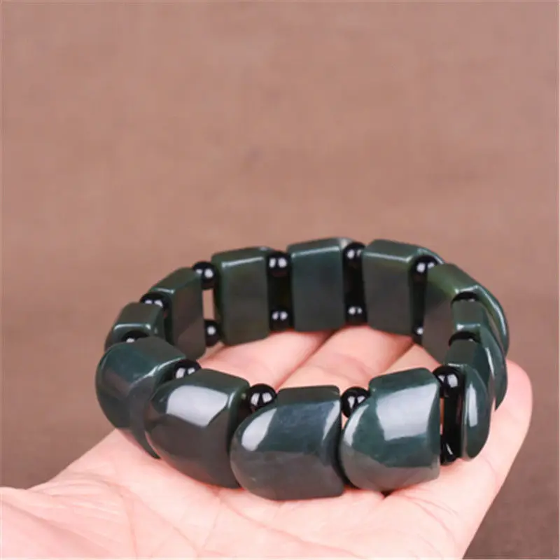 

Xinjiang natural Hetian jade jade dragon scale hand row men's natural black jade bracelet bracelet