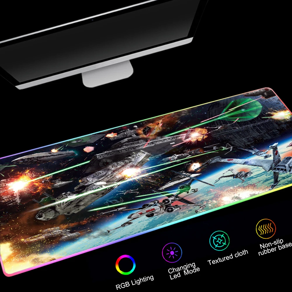 Игровой коврик для мыши 80x30 см RGB подсветка XXL компьютерный большой резиновый