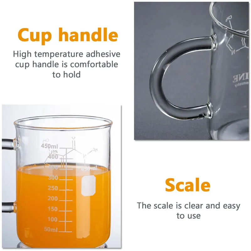 450ml Caffeine Beaker Mug Graduated Beaker Mug with Handle Borosilicate Glass Cup 2021 New 
450ml Caffeine Beaker Mug Graduated Beaker Mug with Handle Borosilicate Glass Cup 2021 New