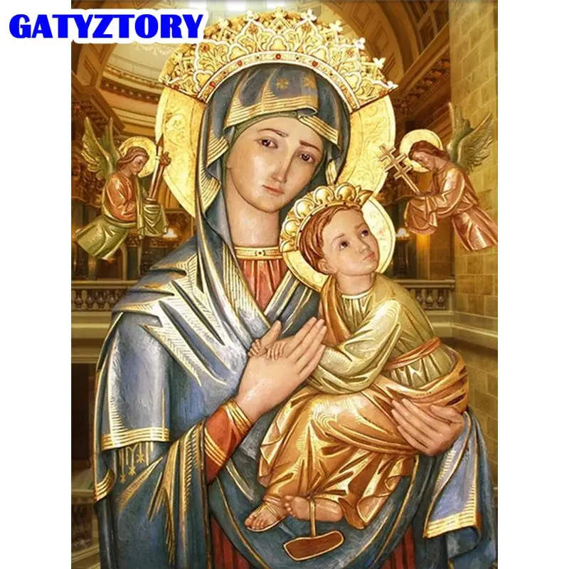 

GATYZTORY Diy Pictures By Number Virgin And Child Kits Drawing On Canvas Painting By Numbers Figure Handpainted Gift Home Decor