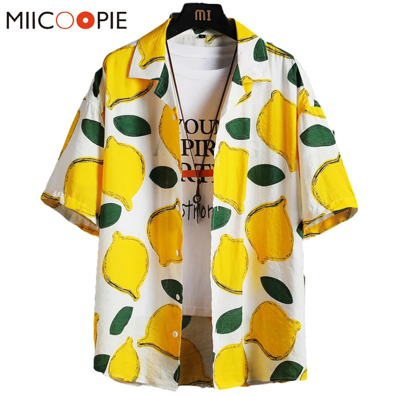 Brand Harajuku Beach Shirt Men Summer Lemon Print Loose Short Sleeve Shirts Man Tops Hip Hop Casual White Shirt Blouse Chemise
Brand Harajuku Beach Shirt Men Summer Lemon Print Loose Short Sleeve Shirts Man Tops Hip Hop Casual White Shirt Blouse Chemise