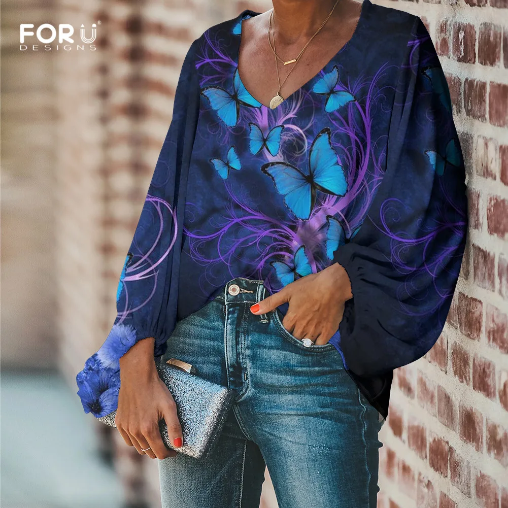 FORUDESIGNS Women V-neck Chiffon Blouses Balloon Sleeves Loose Tops for Ladies 3D Butterfly Patterns Casual Wear Women's Blouse
FORUDESIGNS Women V-neck Chiffon Blouses Balloon Sleeves Loose Tops for Ladies 3D Butterfly Patterns Casual Wear Women's Blouse