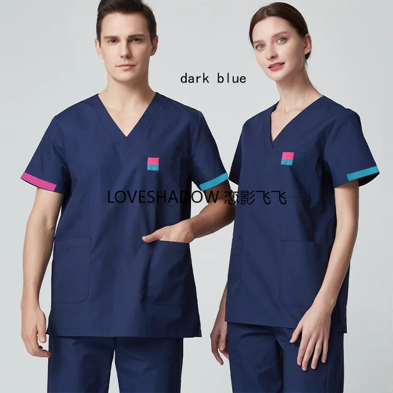 

Скраб-топ унисекс с коротким рукавом, хлопковая медицинская одежда с V-образным вырезом, униформа медсестры, блокирующая цветная Спецодежда...