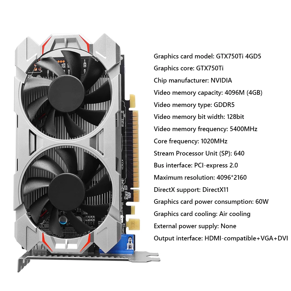 Видеокарта GTX 750ti 4 ГБ GDDR5 128 бит для ПК с низким уровнем шума и сверхвысоким разрешением для настольных ПК, дискретная видеокарта для компьюте...
Видеокарта GTX 750ti 4 ГБ GDDR5 128 бит для ПК с низким уровнем шума и сверхвысоким разрешением для настольных ПК, дискретная видеокарта для компьюте...