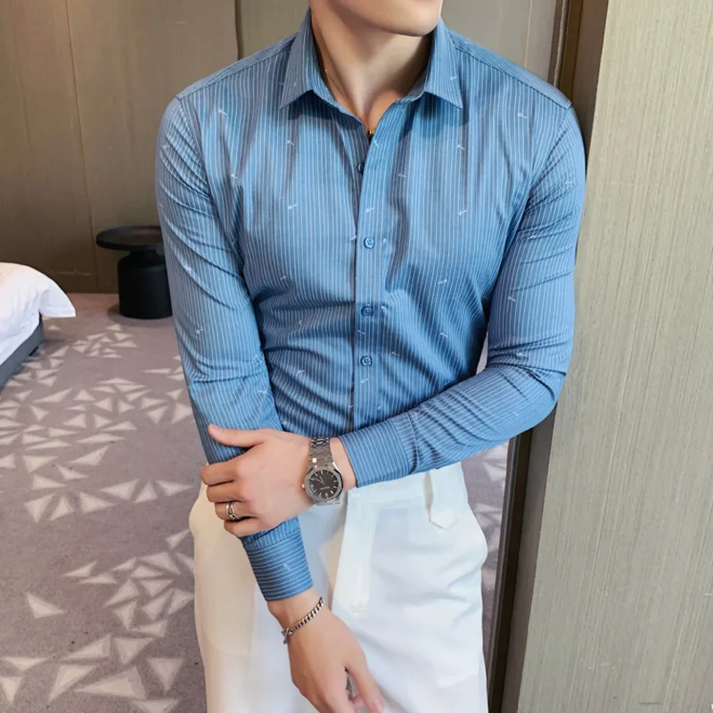 2021 Summer Men Business Striped Shirt Long Sleeve Slim Fit Italian Shirts Men Office Tuxedo Stripe Shirt Social Plus Size
2021 Summer Men Business Striped Shirt Long Sleeve Slim Fit Italian Shirts Men Office Tuxedo Stripe Shirt Social Plus Size
