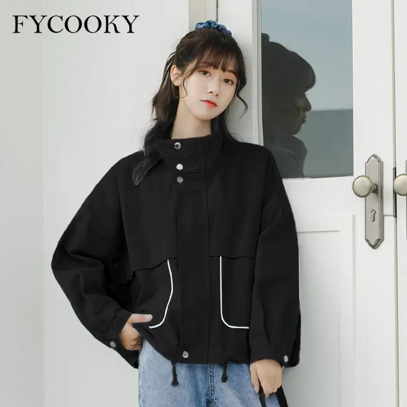 Cargo Style Black Jackets Women Korean Style Loose Stand Collar Zipper Jacket Long Sleeve Crop Coats Female 2021 New Autumn
Cargo Style Black Jackets Women Korean Style Loose Stand Collar Zipper Jacket Long Sleeve Crop Coats Female 2021 New Autumn