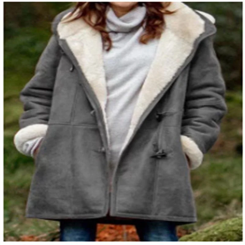 Donsignet Long-sleeved Horn Buckle Womens Velvet Warm Jacket Womens Hooded Jacket for Women
Donsignet Long-sleeved Horn Buckle Womens Velvet Warm Jacket Womens Hooded Jacket for Women