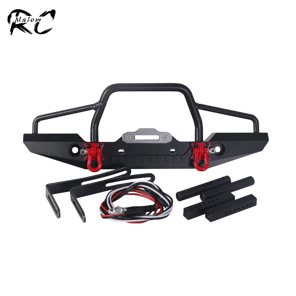 

Metal TRX4 Front Bumper with Winch Base LED Light for 1/10 RC Crawler Car TRX-4 Defender Sport Axial SCX10 D90 D110