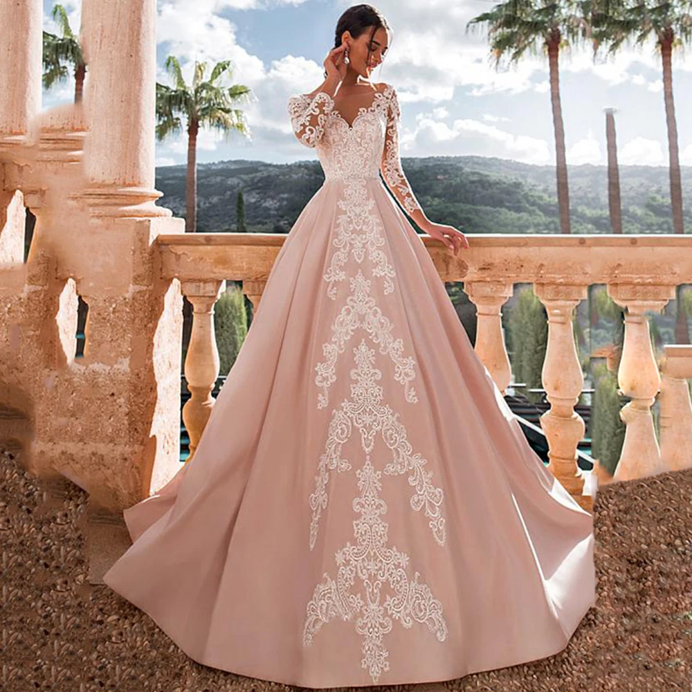 Elegant Princess A-Line Satin Wedding Dress Long Sleeve Backless Lace Appliques Court Train Bridal Gowns 2021 Vestidos De Noivas
Elegant Princess A-Line Satin Wedding Dress Long Sleeve Backless Lace Appliques Court Train Bridal Gowns 2021 Vestidos De Noivas
