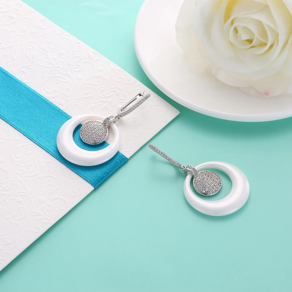 LEKANI Romantic Round 925 Sterling Silver Drop Earrings For Women Full Cubic Zirconia Hanging White Ceramic Earring Jewelry
LEKANI Romantic Round 925 Sterling Silver Drop Earrings For Women Full Cubic Zirconia Hanging White Ceramic Earring Jewelry