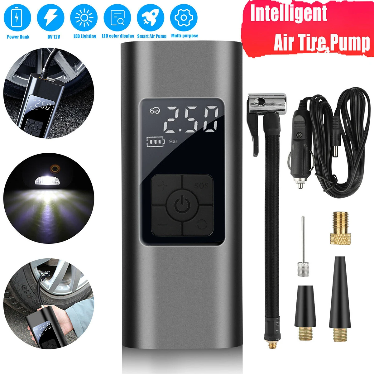 12V Rechargeable Air Pump Tire Inflator Cordless Portable Compressor Digital Car Tyre Pump for Car Bicycle Tires Balls
12V Rechargeable Air Pump Tire Inflator Cordless Portable Compressor Digital Car Tyre Pump for Car Bicycle Tires Balls