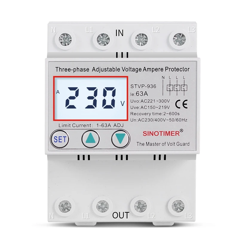 SINOTIMER STVP-936 Din Rail 3 Phase Voltage Relay 380V Voltmeter Ammeter over and Under Voltage Monitor Relays Protector
SINOTIMER STVP-936 Din Rail 3 Phase Voltage Relay 380V Voltmeter Ammeter over and Under Voltage Monitor Relays Protector