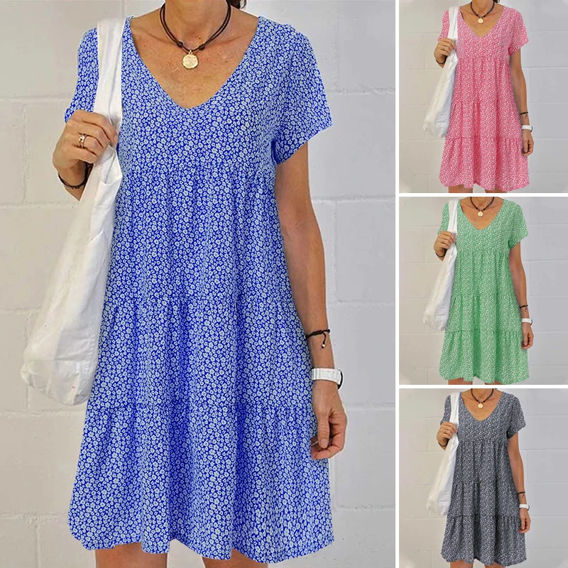 Модное летнее платье с оборками женский сарафан принтом ZANZEA 2022 повседневное