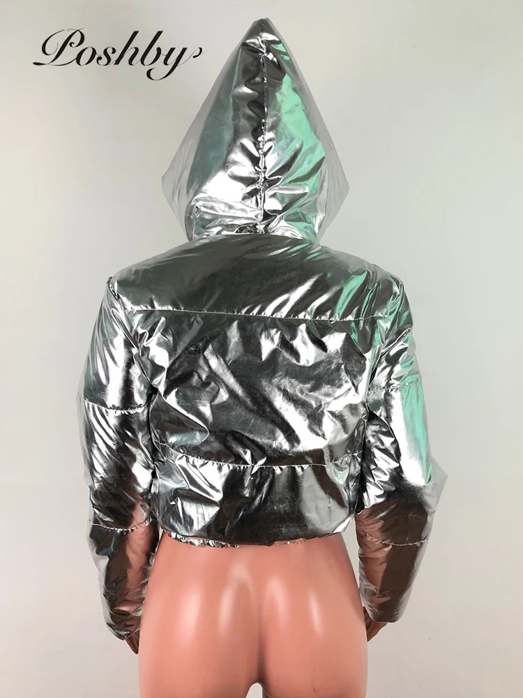 Poshby chaquetas Puffer recortadas de plata brillante para mujer, abrigo de burbuja con capucha,
Poshby chaquetas Puffer recortadas de plata brillante para mujer, abrigo de burbuja con capucha,