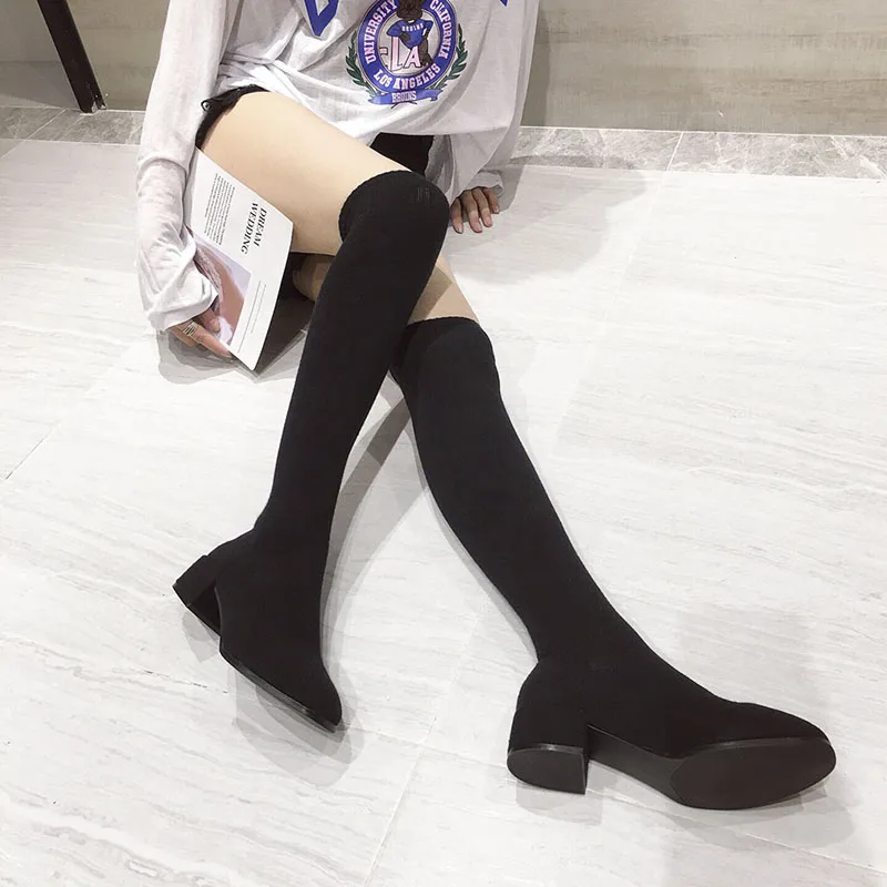 Elastic Fabric Women's Boots Warm Socks Over The Knee Boots Slim Low Heel Gray Black Boots For Women Spring Autumn Ladies Shoes
Elastic Fabric Women's Boots Warm Socks Over The Knee Boots Slim Low Heel Gray Black Boots For Women Spring Autumn Ladies Shoes