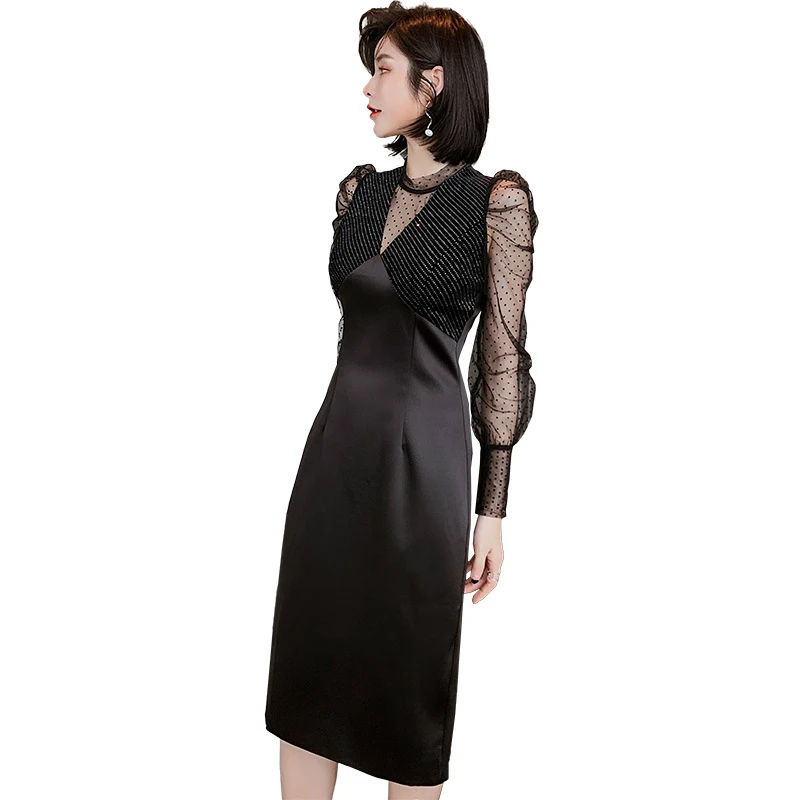 New Arrival 2020 Mesh Patchwork Long Puff Sleeve Dress Woman Black Polka Dot Dress Autumn Winter Sheer Elegant Ladies Dresses
New Arrival 2020 Mesh Patchwork Long Puff Sleeve Dress Woman Black Polka Dot Dress Autumn Winter Sheer Elegant Ladies Dresses