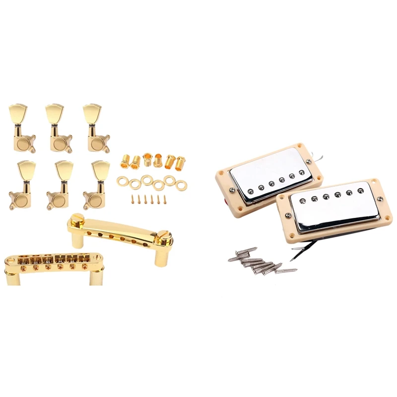 Neck & Bridge Pickup Chrome With Yellow Frame & A Set Gold String Saddle Tune-O-Matic Bridge & Tailpiece
Neck & Bridge Pickup Chrome With Yellow Frame & A Set Gold String Saddle Tune-O-Matic Bridge & Tailpiece