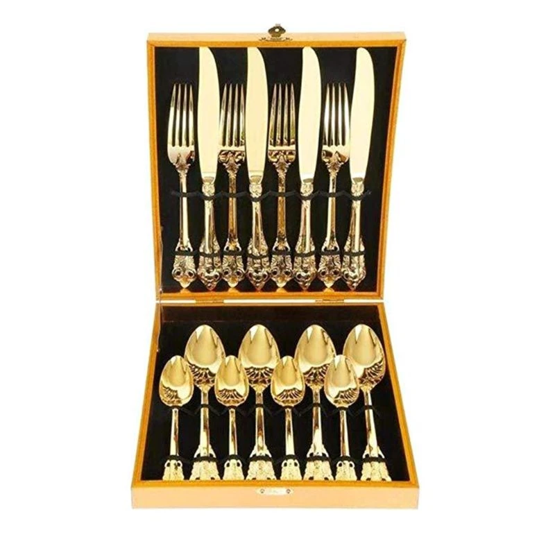 16-Piece Heavy Duty Court Gold 304 Stainless Steel Flatware Silverware Set Engraving Spoon Dinner Fork Dinner Knife Teaspoon
16-Piece Heavy Duty Court Gold 304 Stainless Steel Flatware Silverware Set Engraving Spoon Dinner Fork Dinner Knife Teaspoon