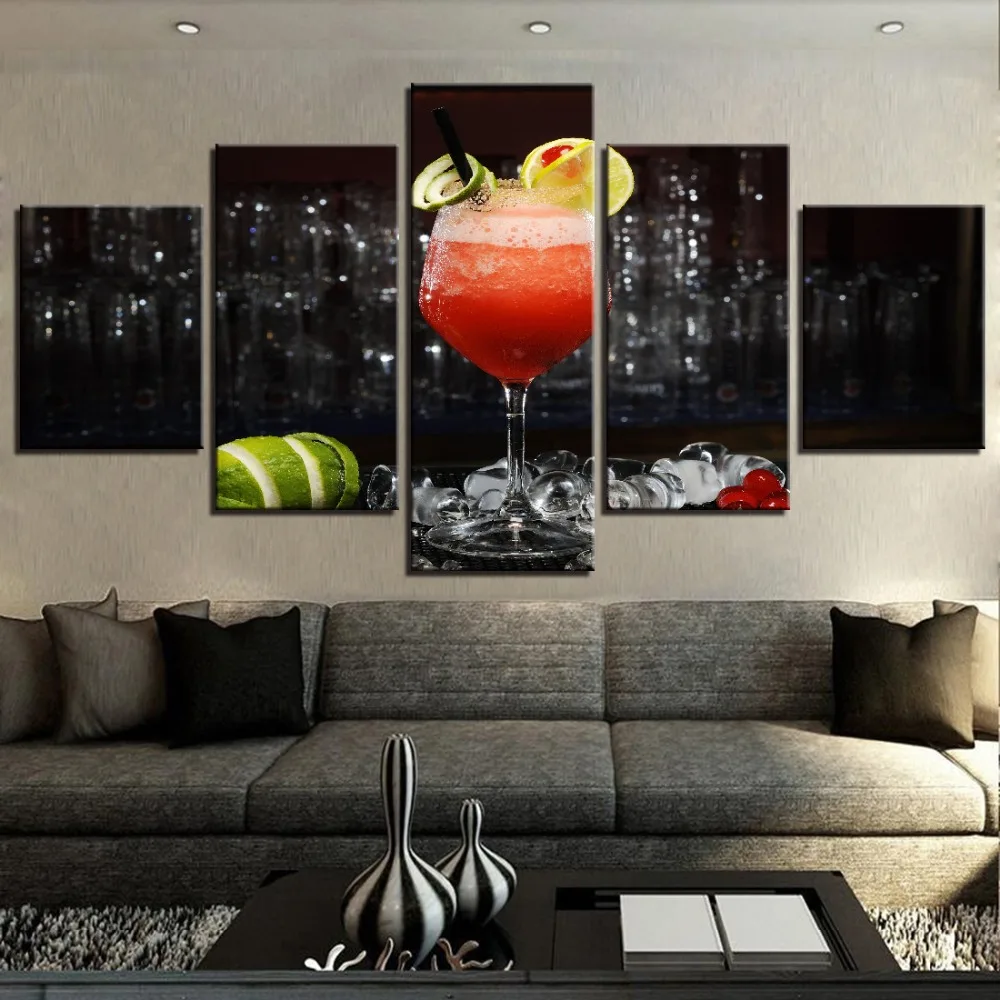 Холст Современная абстрактная картина 5 шт. лимонный бокалы для вина украшения