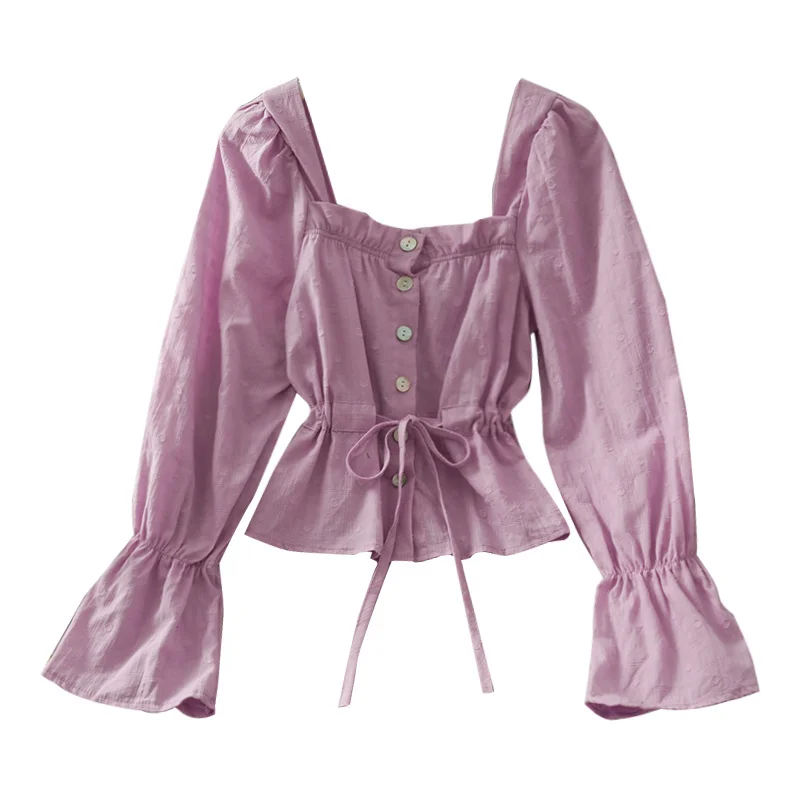 Kimutomo 2021 Spring Summer Bow Lace-up Shirt Women Square Collar Flare Sleeve Drawstring Slim Waist Solid Tops Casual
Kimutomo 2021 Spring Summer Bow Lace-up Shirt Women Square Collar Flare Sleeve Drawstring Slim Waist Solid Tops Casual