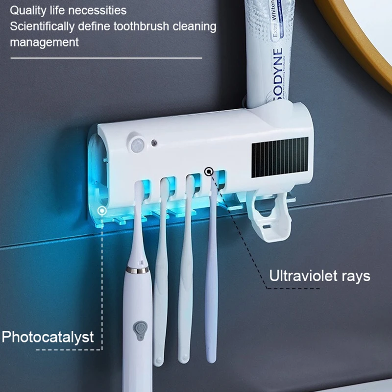 UV Toothbrush Holder Solar Energy Charge Sterilizer Automatic Toothpaste Dispenser Squeezers Home Bathroom Accessories 
UV Toothbrush Holder Solar Energy Charge Sterilizer Automatic Toothpaste Dispenser Squeezers Home Bathroom Accessories