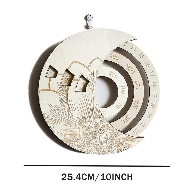 Creative Wooden Calendar with Rotatable Round Calendar Decoration Classic Style Home Wooden Decorative Board Art Crafts
